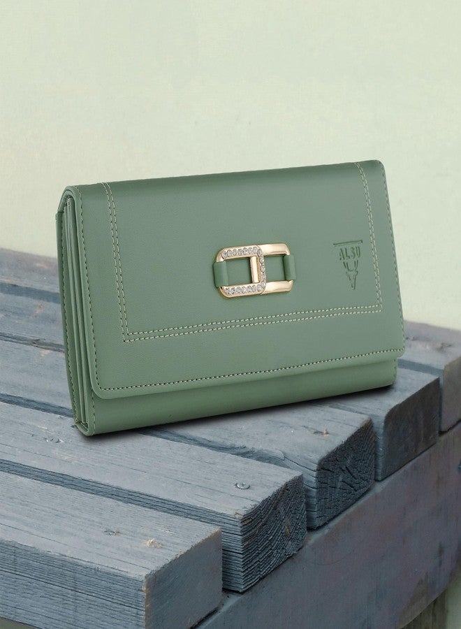 ALSU Women's Hand Wallet Purse Clutch | Phone Pocket| 4 Card Slots| Coin Pockets| Smooth Material (Light Green) - Image 3